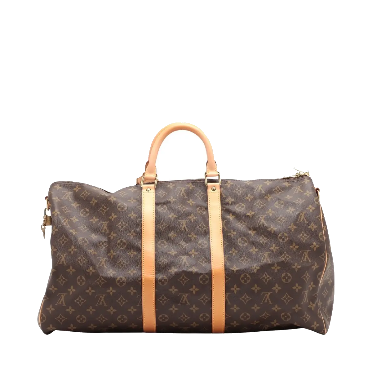 Pre-Loved Keepall Bandoulière Travel Bag Monogram Coated Canvas 55 with Gold Hardware, Brown