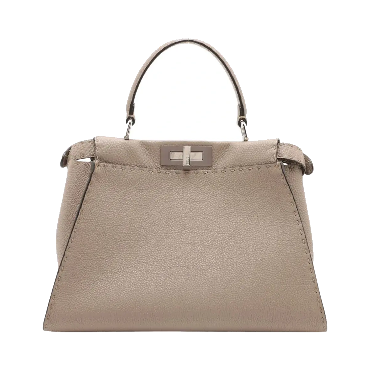Pre-Loved Peekaboo Handbag Leather Regular with Silver Hardware, Taupe