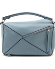 Pre-Loved Puzzle Handbag Leather Medium with Silver Hardware, Light Blue