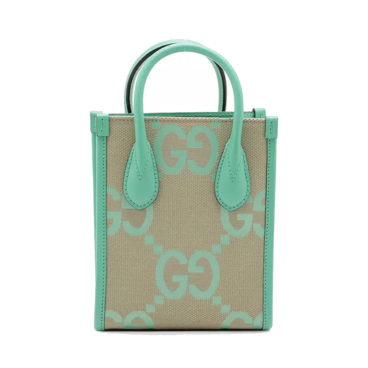 Pre-Loved Jumbo GG Mini Tote Tote Monogram Coated Canvas Mini with Gold Hardware, Beige and Green