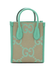 Pre-Loved Jumbo GG Mini Tote Tote Monogram Coated Canvas Mini with Gold Hardware, Beige and Green