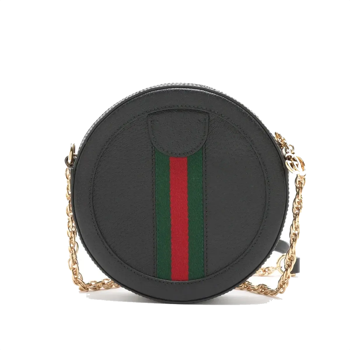 Pre-Loved Ophidia Round Mini Crossbody Bag Leather Mini with Gold Hardware, Black