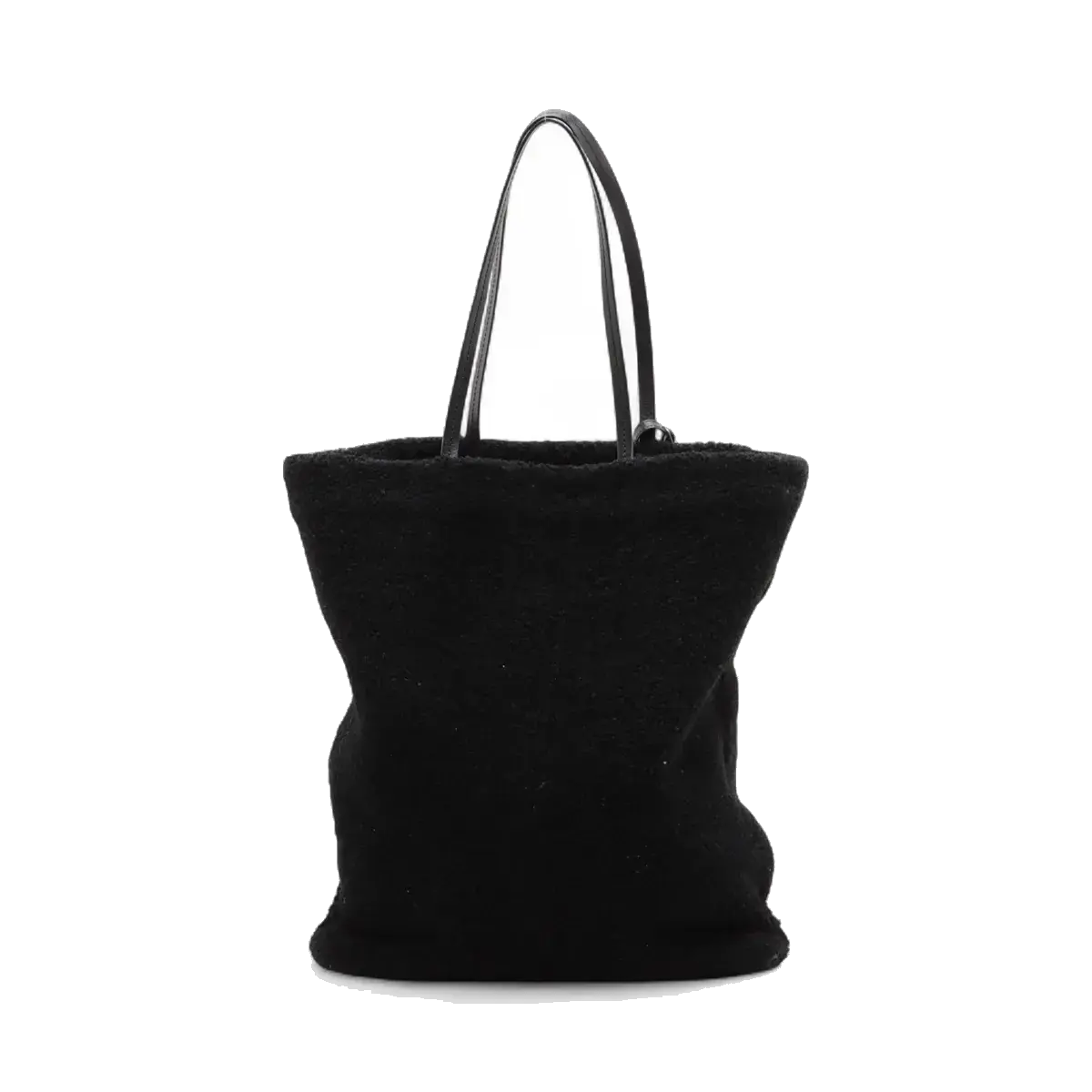 Pre-Loved Shopping Tote Shearling with Silver Hardware, Black