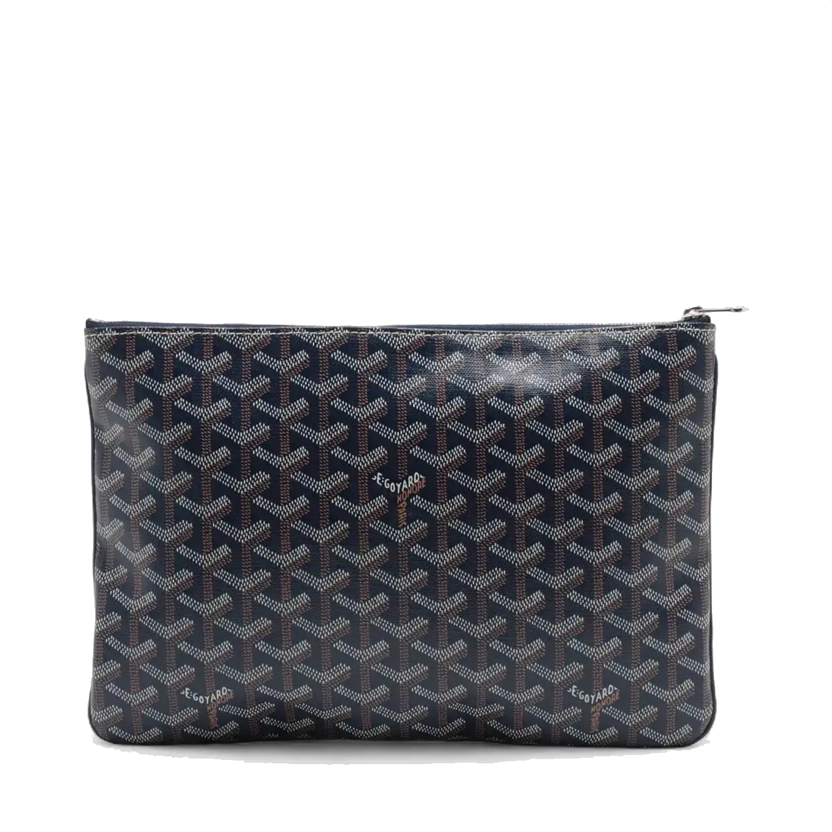 Pre-Loved Senat Pochette Goyardine Coated Canvas MM with Silver Hardware, Navy Blue