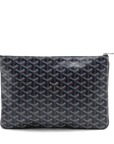 Pre-Loved Senat Pochette Goyardine Coated Canvas MM with Silver Hardware, Navy Blue