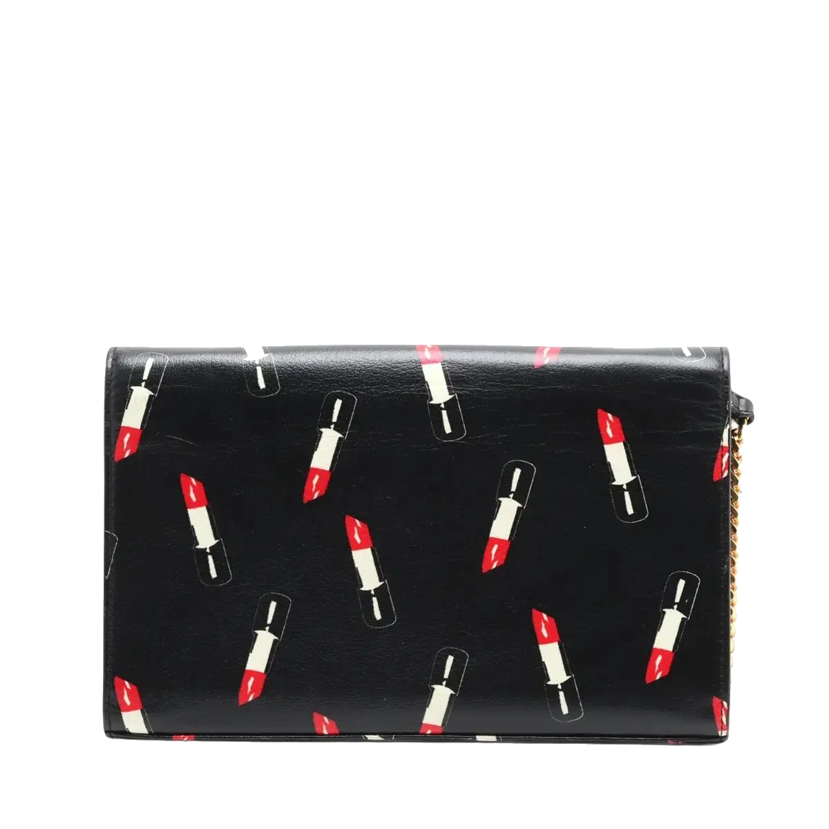 Pre-Loved Kate Chain Wallet Crossbody Bag Lipstick Print Leather Small with Gold Hardware, Black