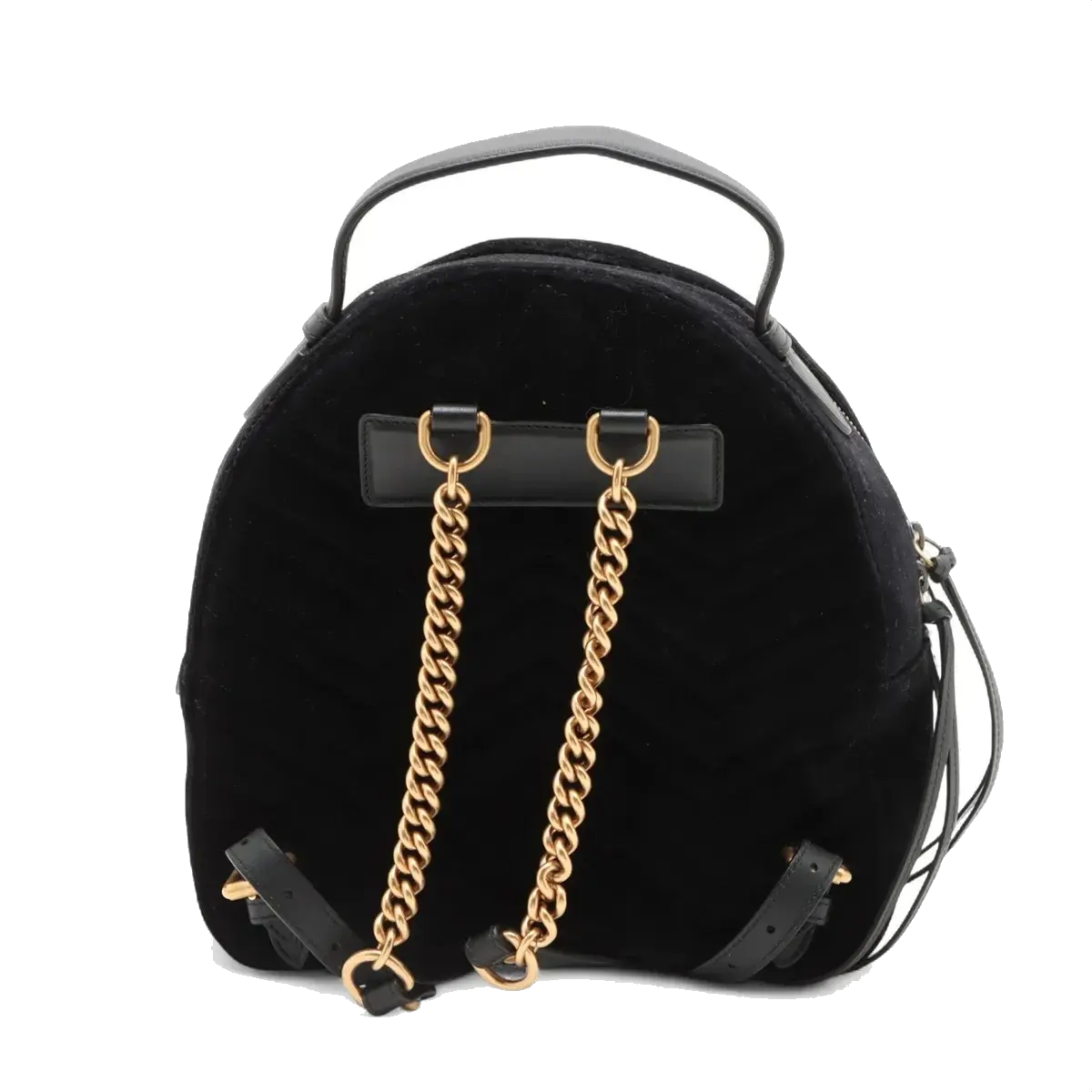 Pre-Loved GG Marmont Backpack Quilted Velvet Mini with Aged Gold Hardware, Black