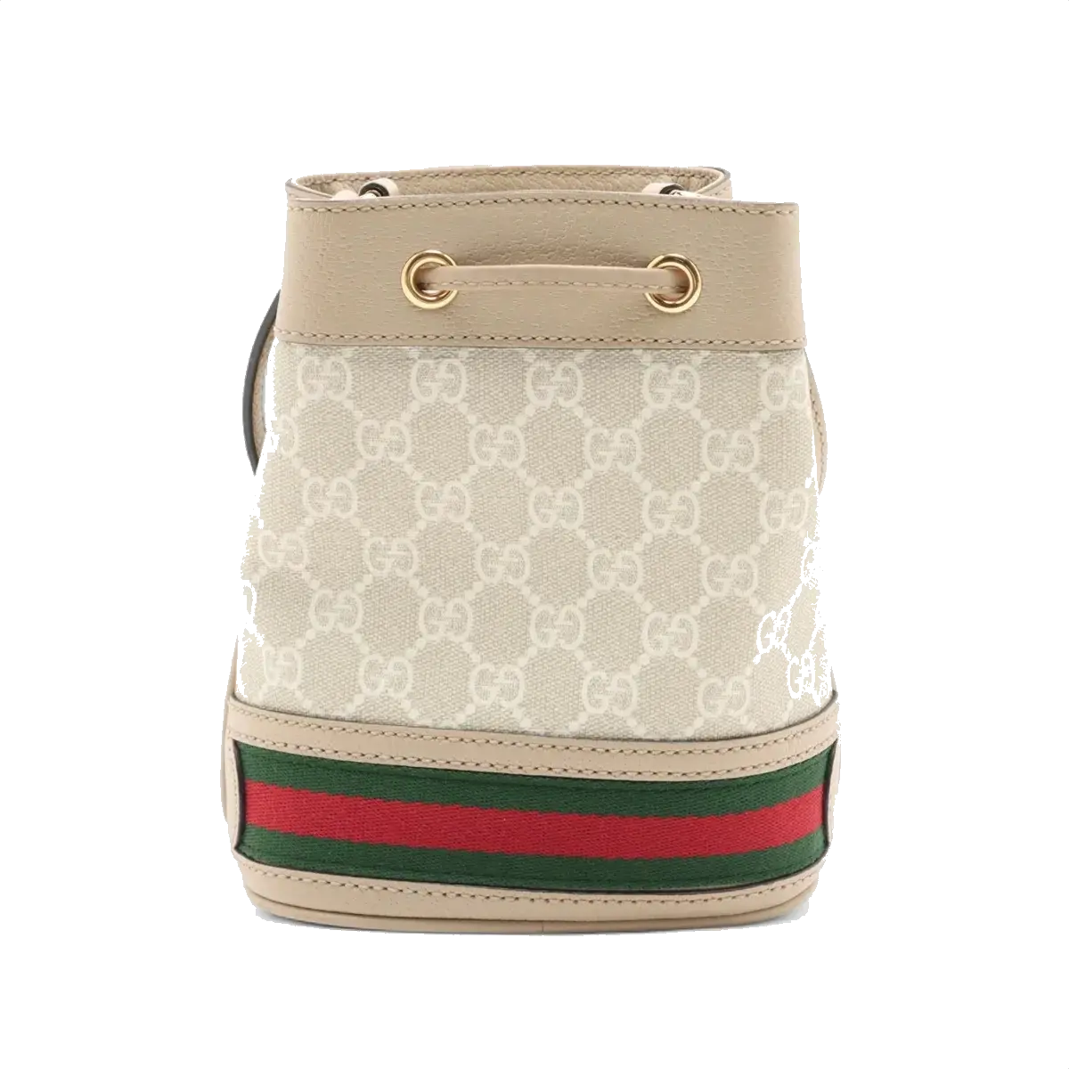 Pre-Loved Ophidia Bucket Bag GG Supreme Coated Canvas Mini with Gold Hardware, Beige / White