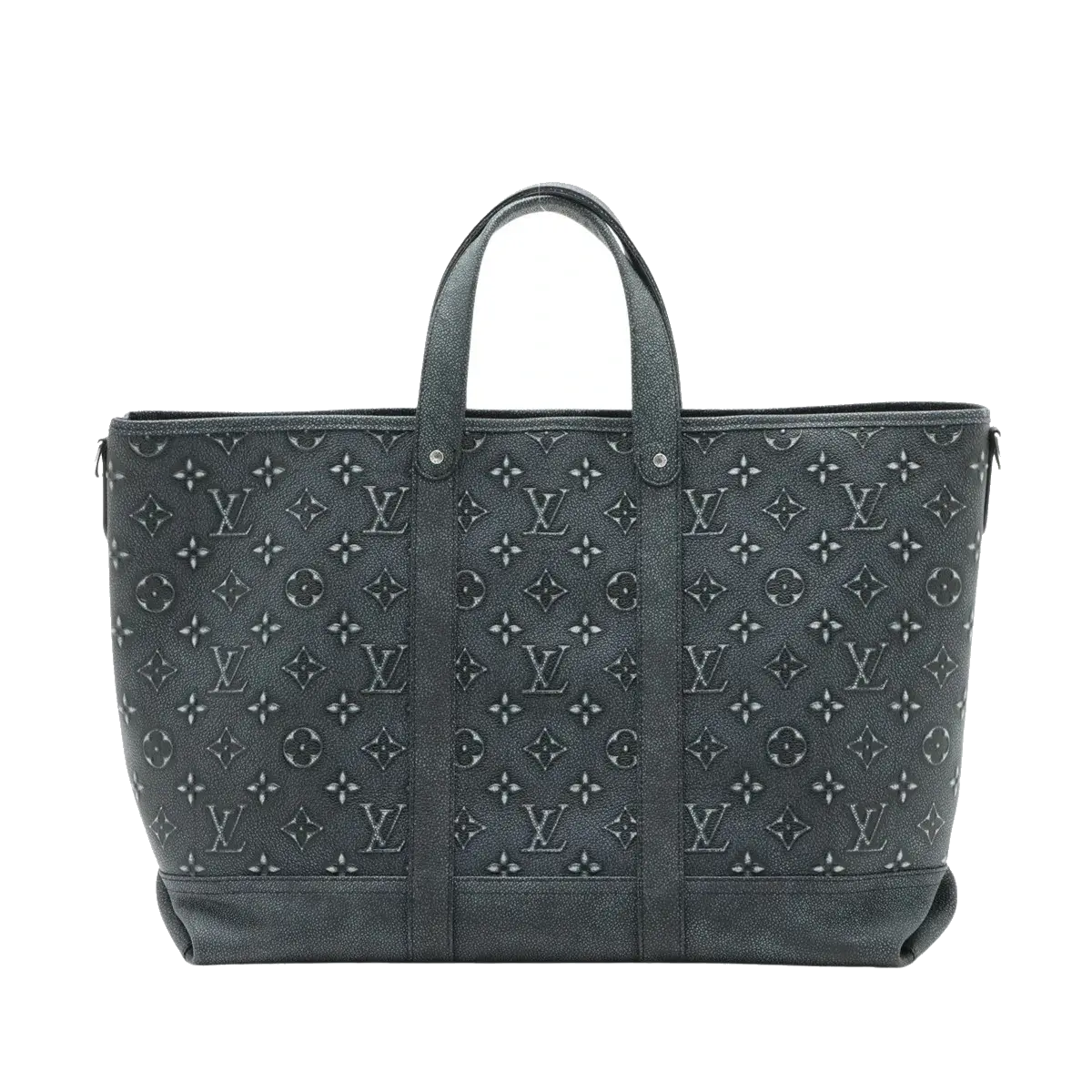 Pre-Loved Monogram Embossed Tote Tote Monogram Leather with Silver Hardware, Black