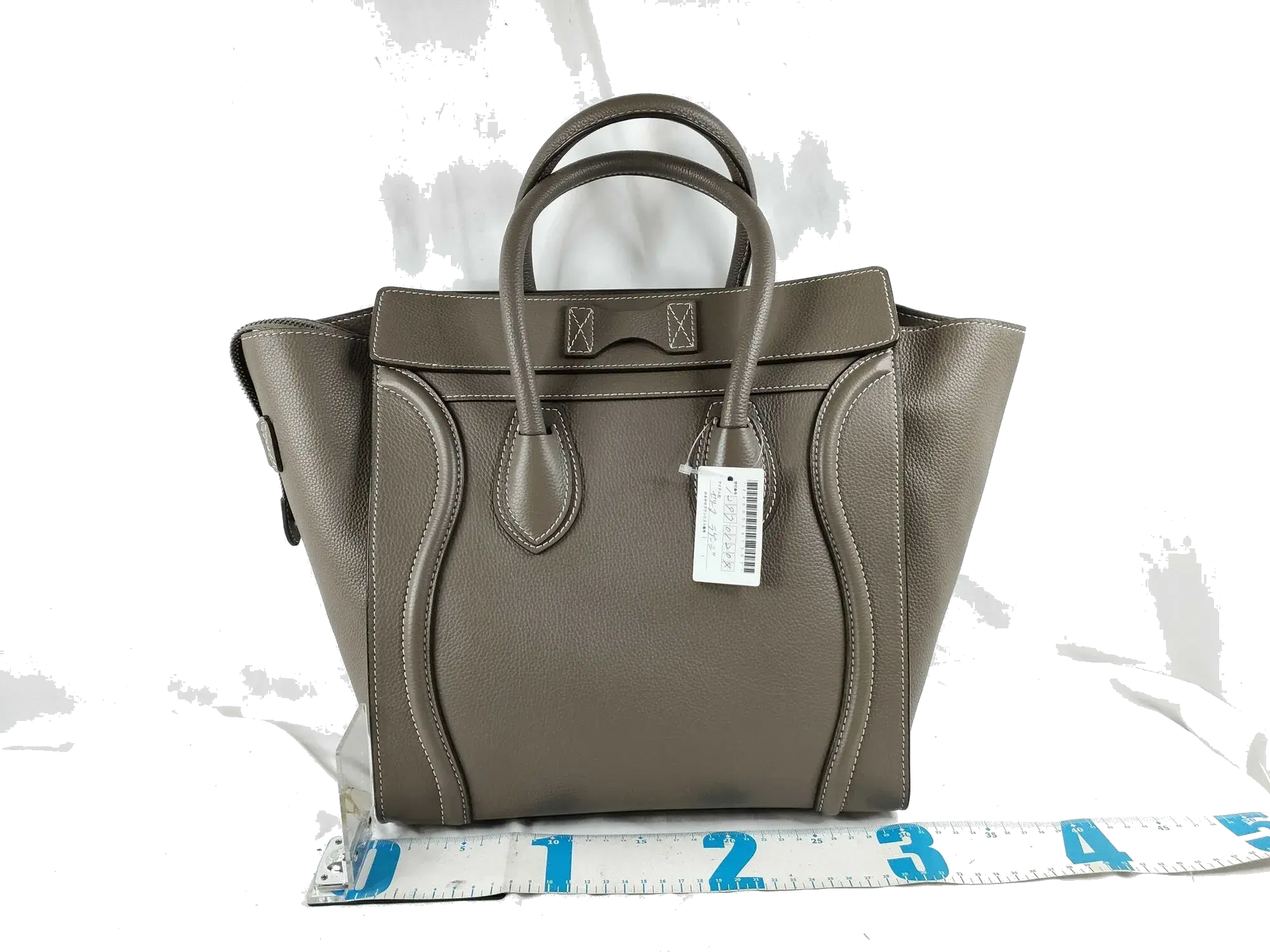 Pre-Loved Luggage Tote Leather Mini with Silver Hardware, Taupe