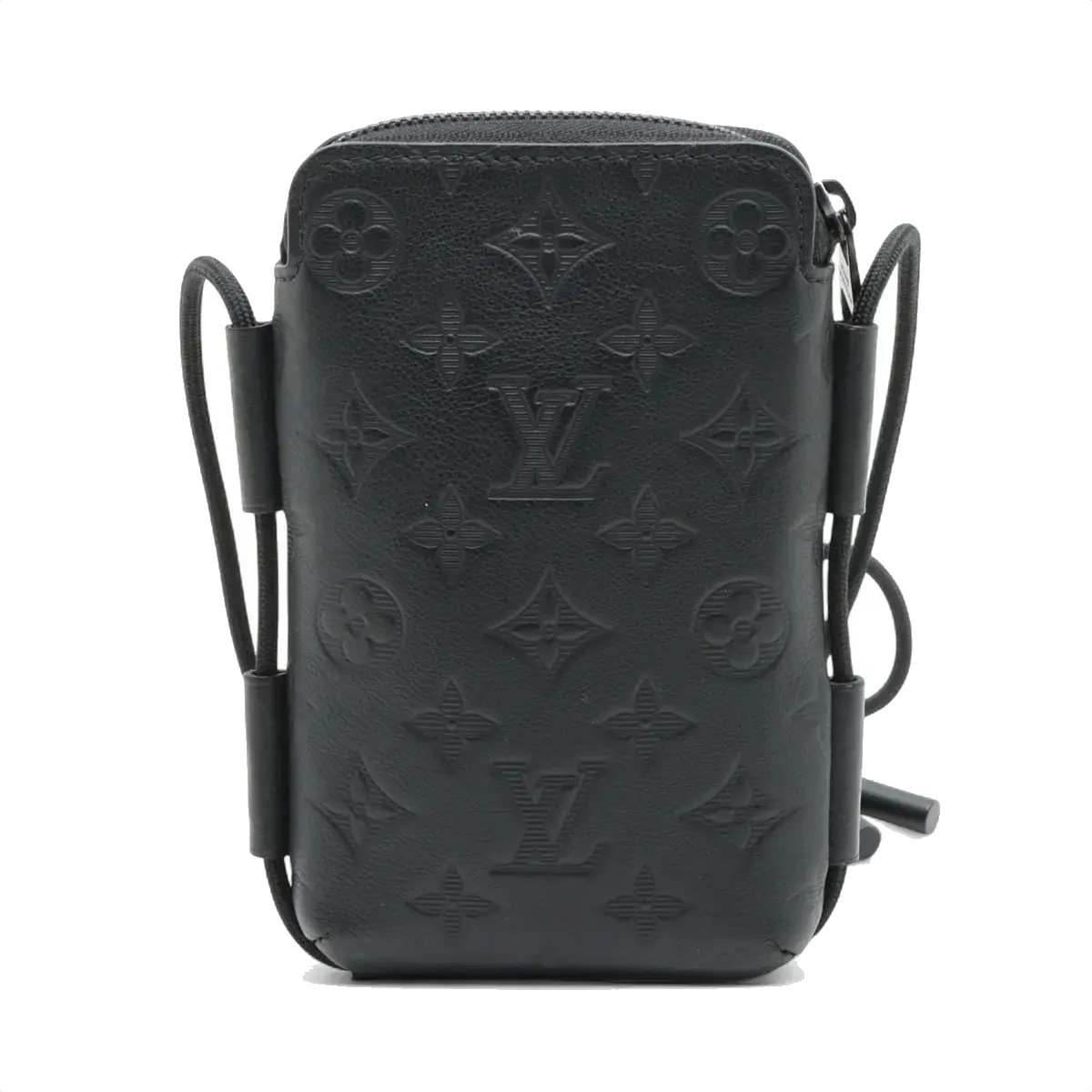 Pre-Loved Phone Pouch Crossbody Bag Monogram Leather with Black Hardware, Black