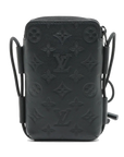 Pre-Loved Phone Pouch Crossbody Bag Monogram Leather with Black Hardware, Black