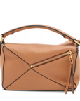 Pre-Loved Puzzle Handbag Leather Small with Gold Hardware, Tan