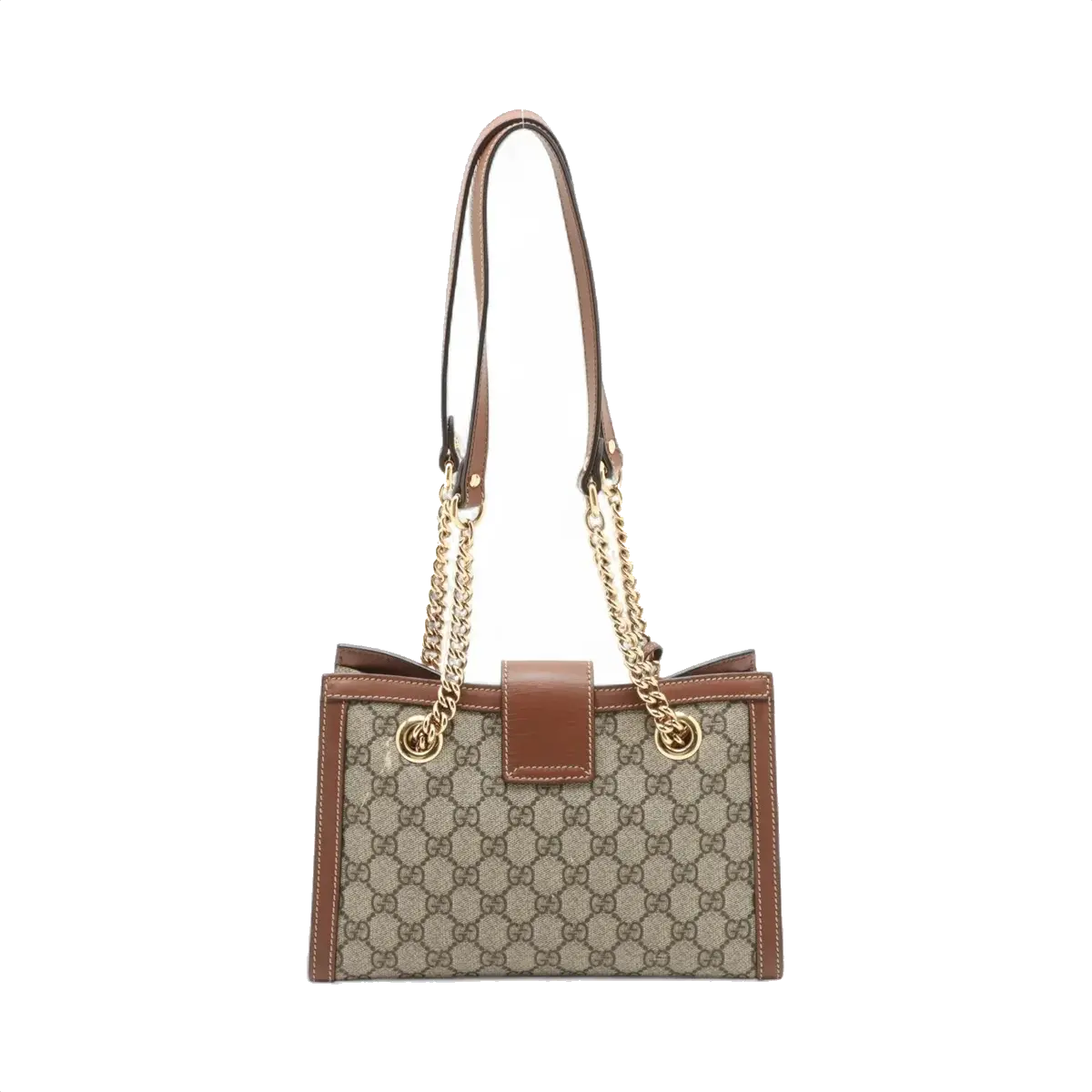 Pre-Loved Padlock Tote Monogram Coated Canvas Small with Gold Hardware, Beige Ebony