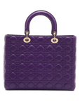 Pre-Loved Lady Dior Handbag Cannage Leather Large with Gold Hardware, Purple