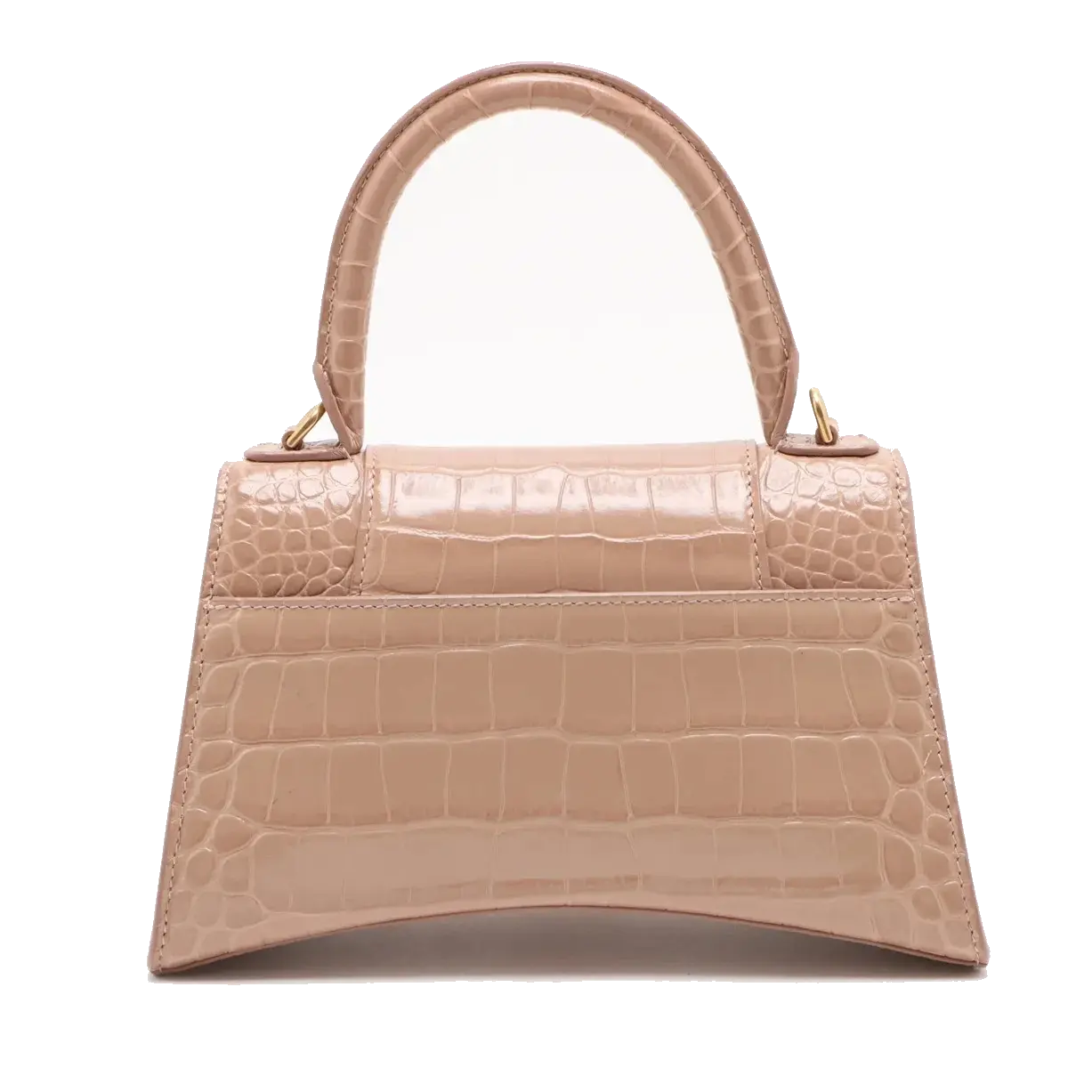 Pre-Loved Hourglass Handbag Crocodile Embossed Leather Small with Gold Hardware, Beige