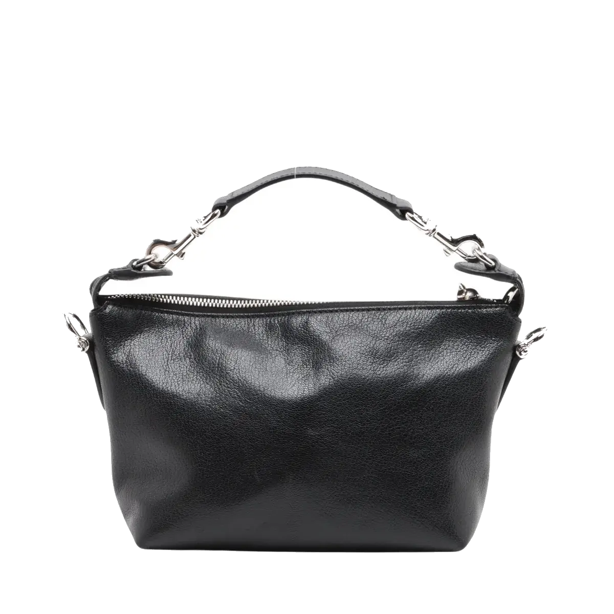 Pre-Loved Shoulder Bag Black Leather with Silver Hardware, Black