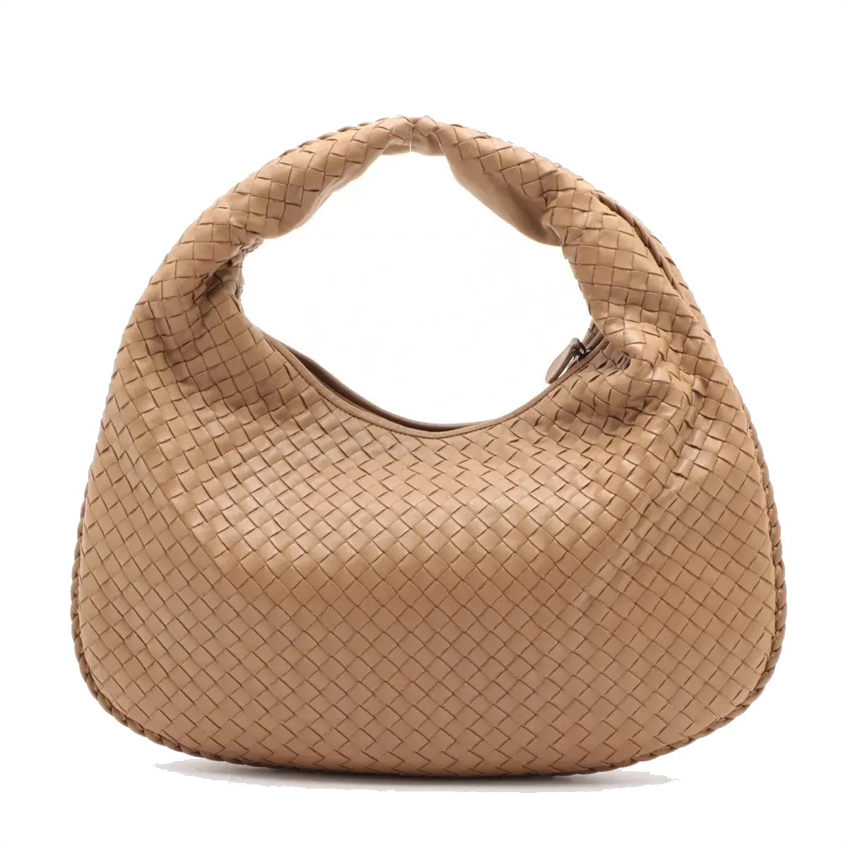 Pre-Loved Veneta Shoulder Bag Intrecciato Leather Medium with Silver Hardware, Beige