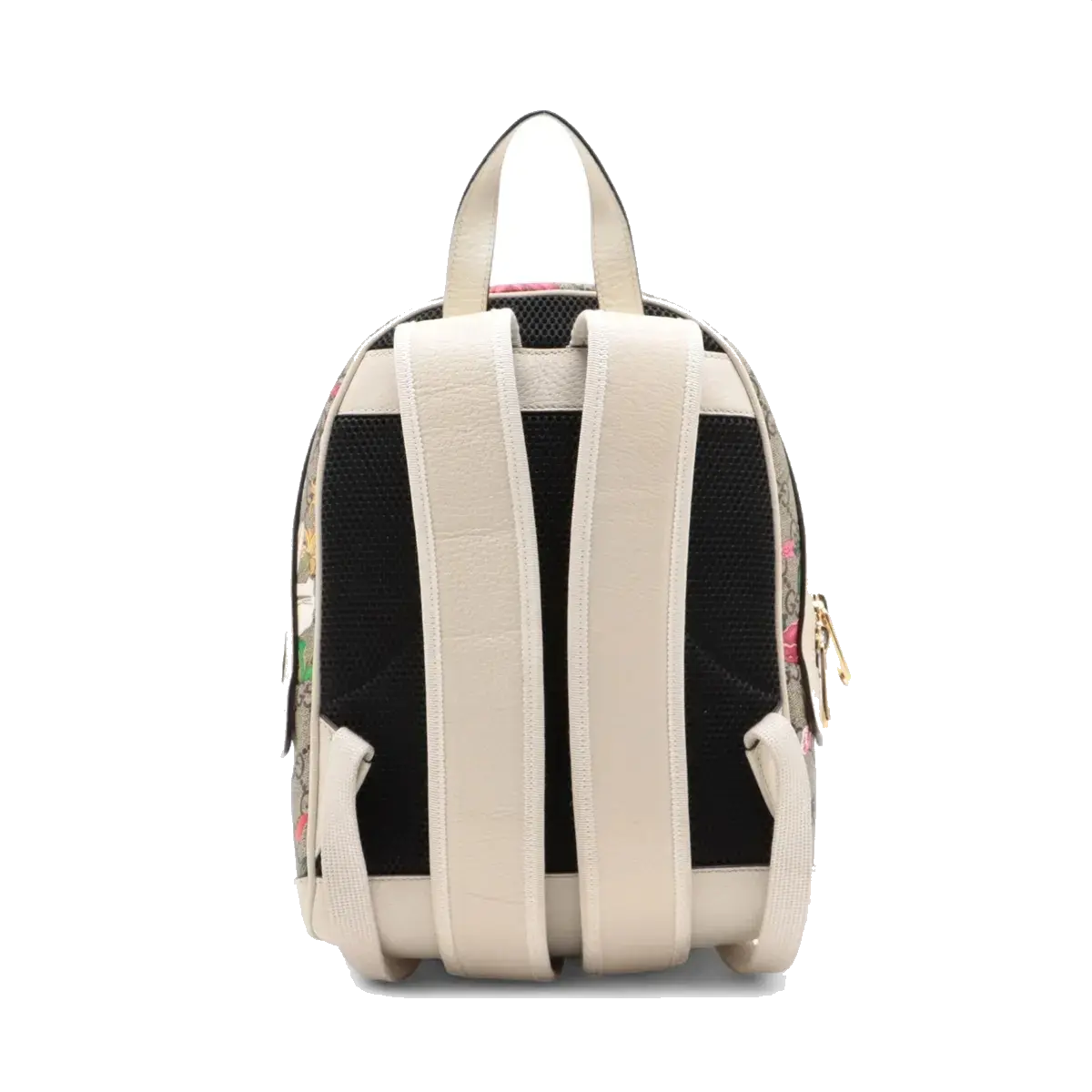 Pre-Loved Ophidia GG Flora Backpack Monogram Coated Canvas Small with Gold Hardware, Beige Ebony with Floral Multicolor