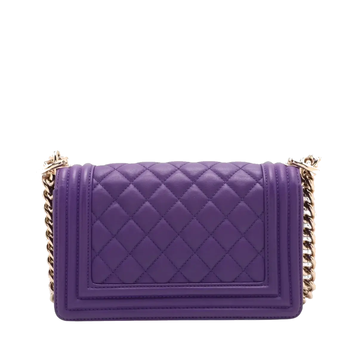 Pre-Loved Boy Shoulder Bag Quilted Leather Old Medium with Gold Hardware, Purple