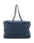 Pre-Loved Tweed on Stitch Bubble Quilt Tote Quilted Nylon with Silver Hardware, Blue