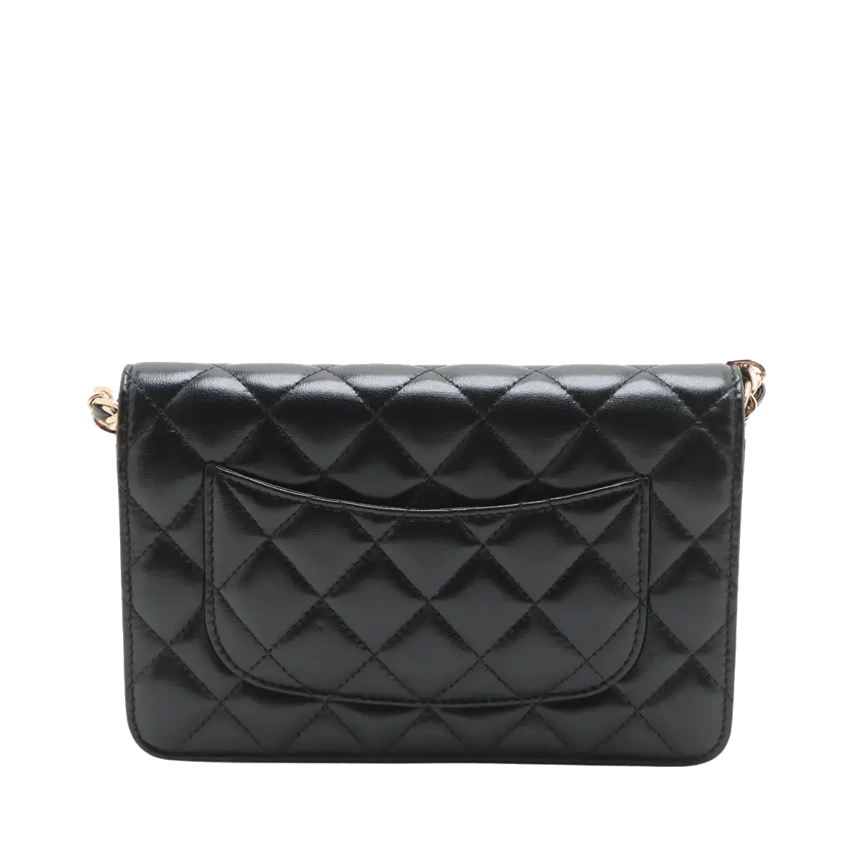 Pre-Loved Wallet on Chain Crossbody Bag Quilted Leather with Gold Hardware, Black
