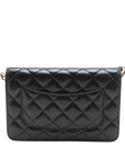 Pre-Loved Wallet on Chain Crossbody Bag Quilted Leather with Gold Hardware, Black