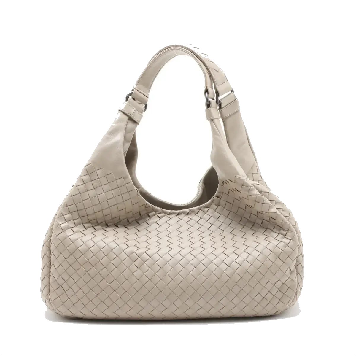 Pre-Loved Campana Shoulder Bag Intrecciato Leather with Gunmetal Hardware, Beige