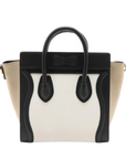 Pre-Loved Luggage Tote Leather Nano with Gold Hardware, White, Black & Beige