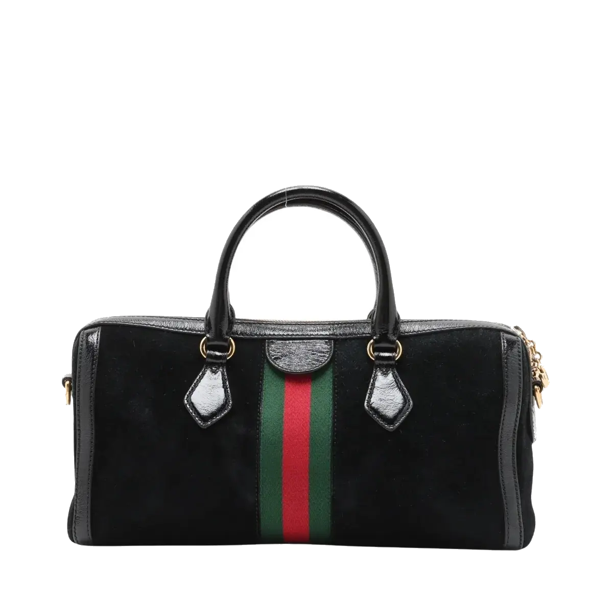 Pre-Loved Ophidia Handbag Suede Small with Gold Hardware, Black