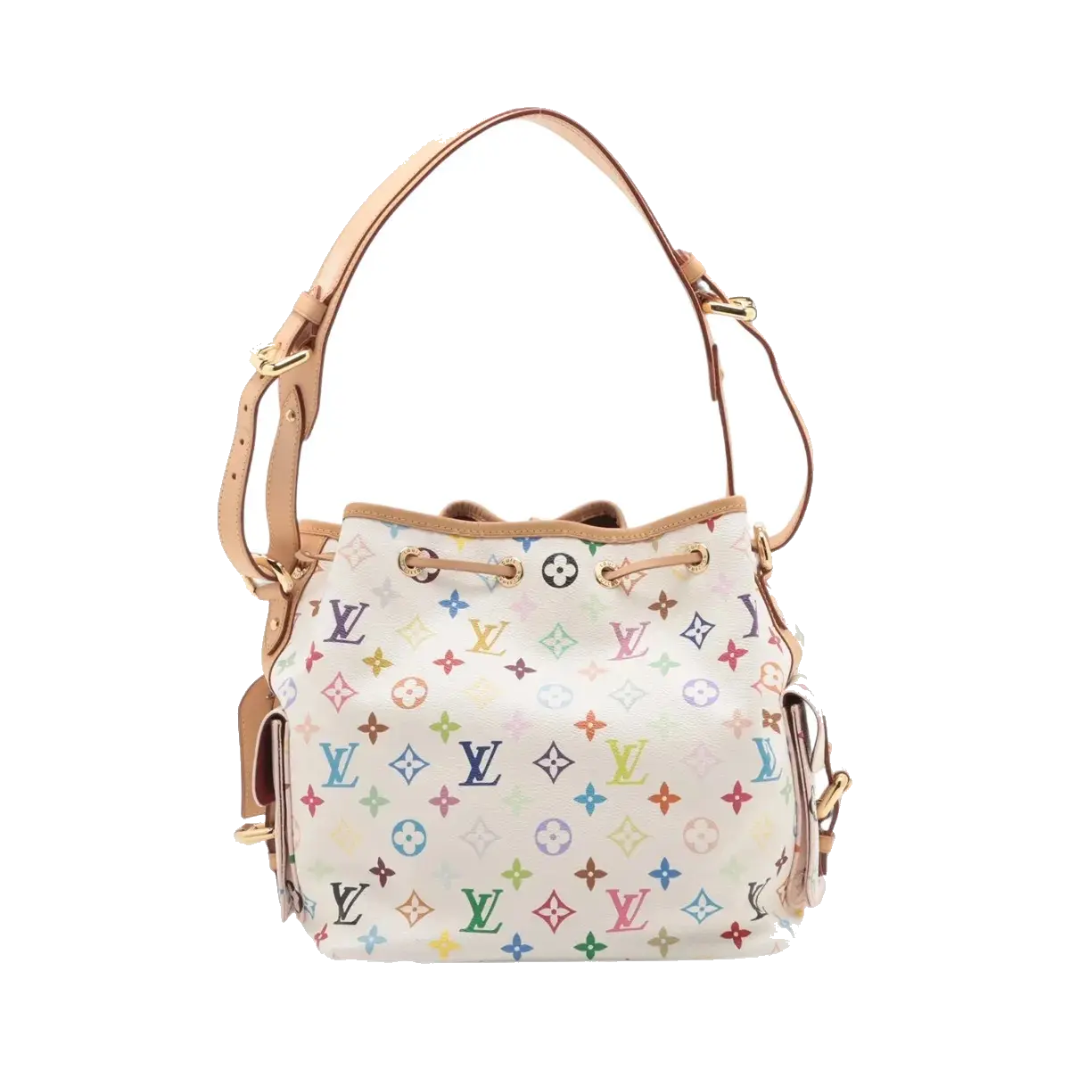 Pre-Loved Petit Noé Shoulder Bag Monogram Multicolore Coated Canvas Petit with Gold Hardware, White Multicolor