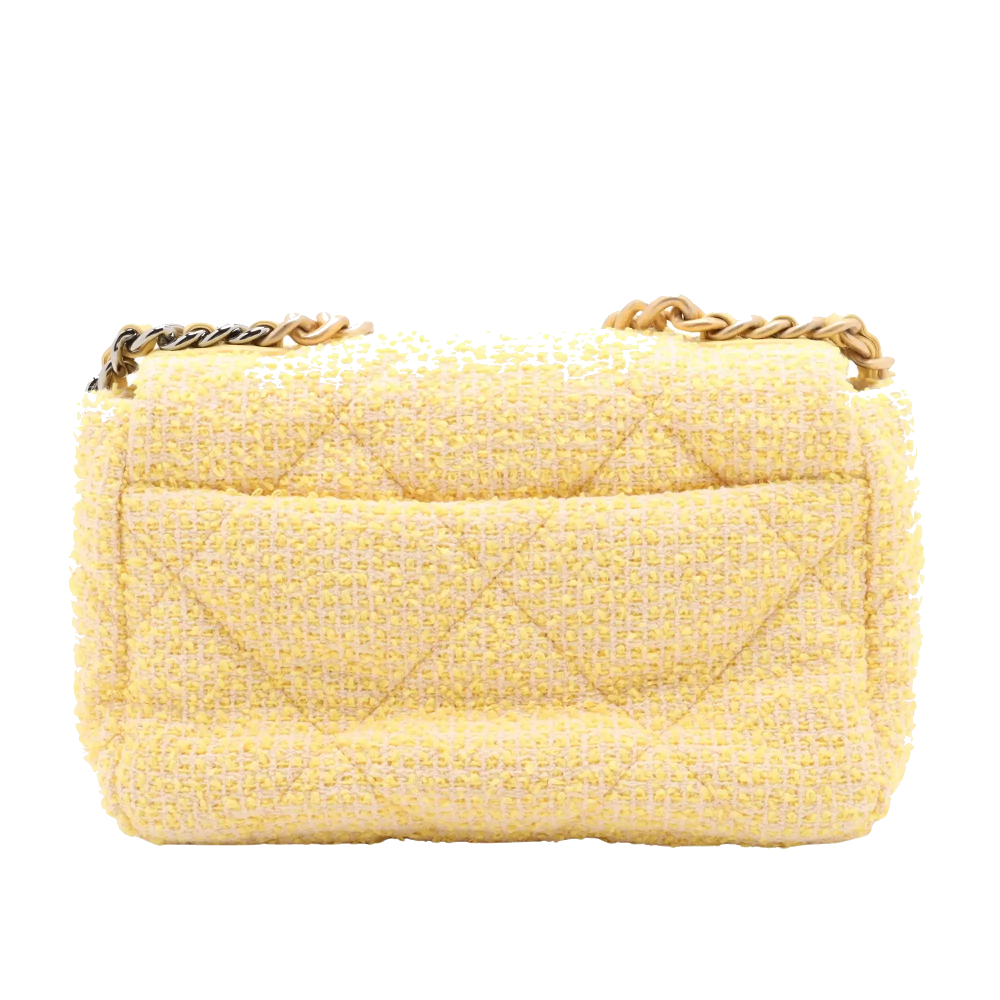 Pre-Loved Chanel 19 Shoulder Bag Quilted Tweed Small with Mixed Hardware, Yellow