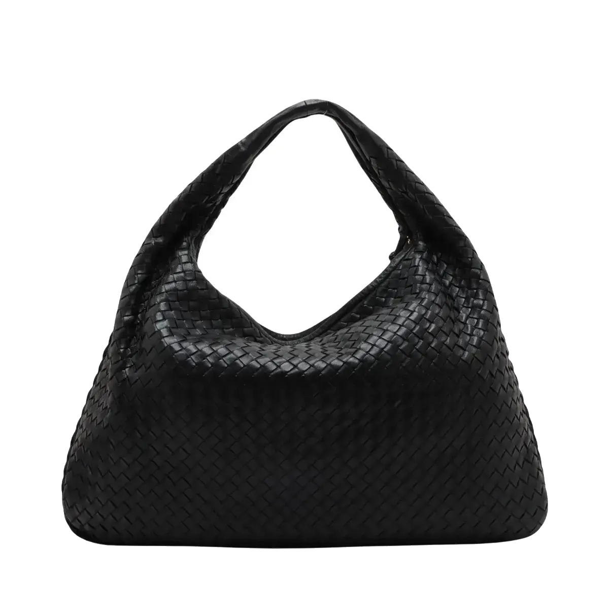 Pre-Loved Veneta Shoulder Bag Intrecciato Leather Medium with Gold Hardware, Black