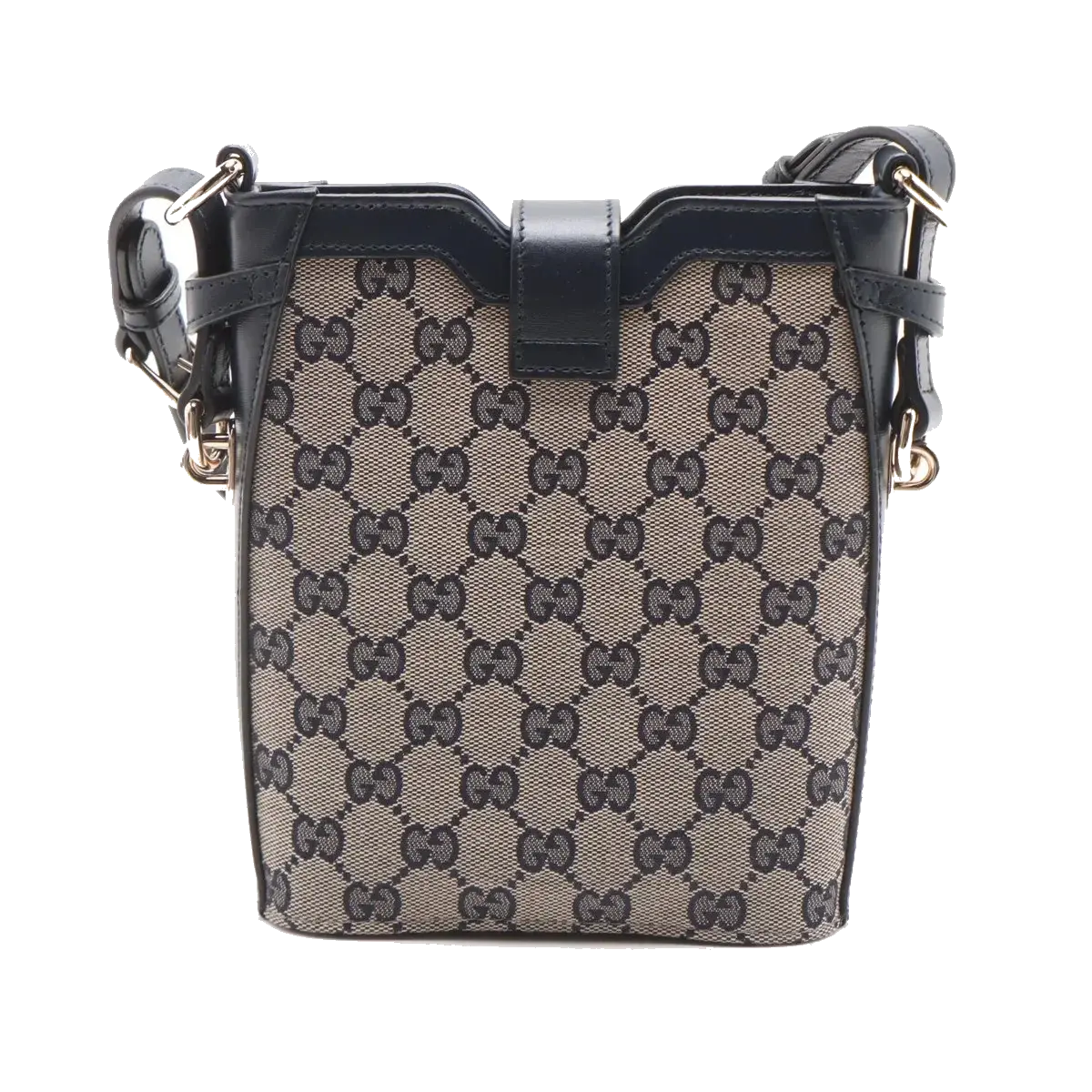 Pre-Loved GG Canvas Bucket Bag Crossbody Bag GG Monogram Coated Canvas Mini with Gold Hardware, Navy / Beige
