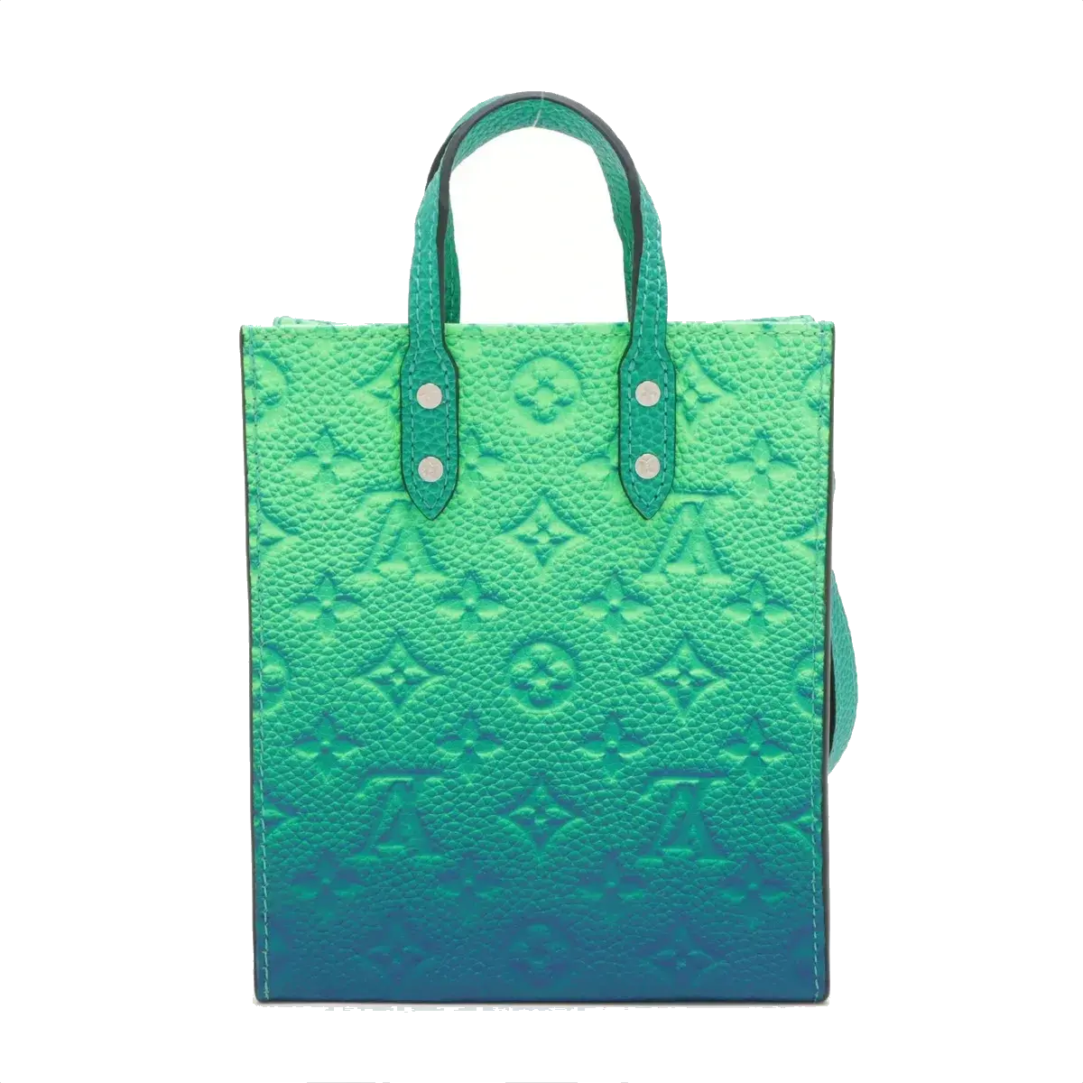 Pre-Loved Sac Plat Tote Monogram Leather XS with Silver Hardware, Green Blue Gradient