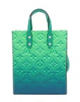 Pre-Loved Sac Plat Tote Monogram Leather XS with Silver Hardware, Green Blue Gradient
