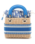 Pre-Loved Lady Dior Handbag Wicker Oblique Medium with Gold Hardware, Natural Beige and Blue