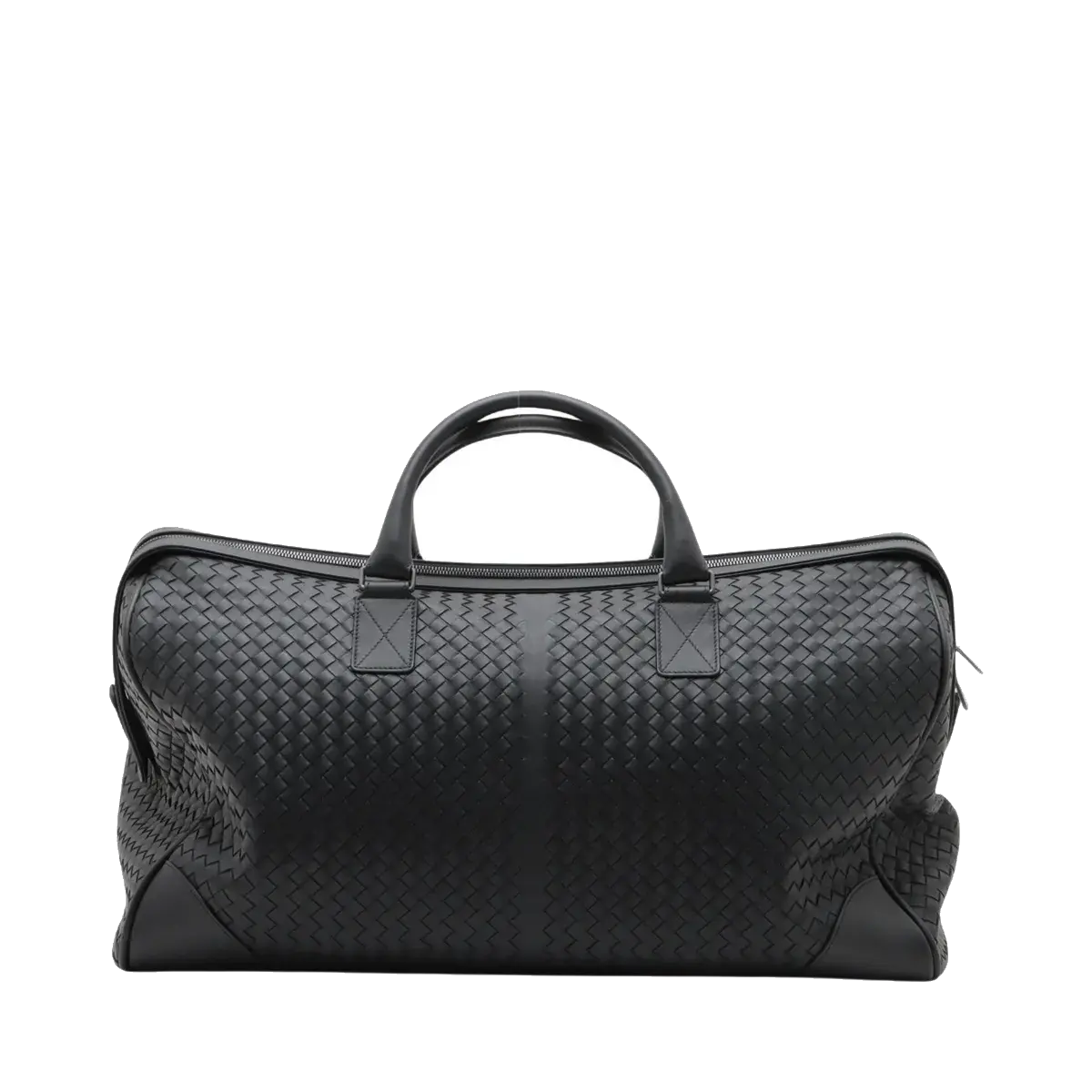 Pre-Loved Intrecciato Boston Duffle Duffle Bag Intrecciato Leather Large with Aged Silver Hardware, Black
