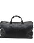 Pre-Loved Intrecciato Boston Duffle Duffle Bag Intrecciato Leather Large with Aged Silver Hardware, Black