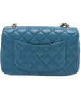Pre-Loved Classic Single Flap Crossbody Bag Quilted Leather Mini with Rainbow Iridescent Hardware, Teal Blue
