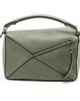 Pre-Loved Puzzle Handbag Leather Small with Silver Hardware, Green
