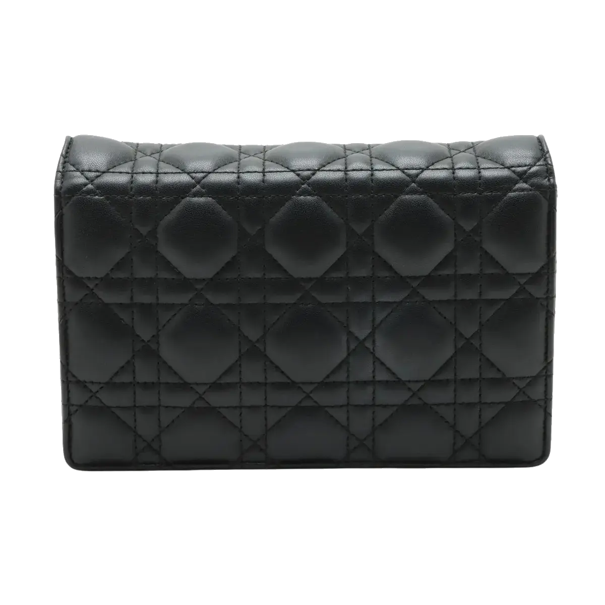 Pre-Loved Lady Dior Wallet on Chain Cannage Leather with Gold Hardware, Black