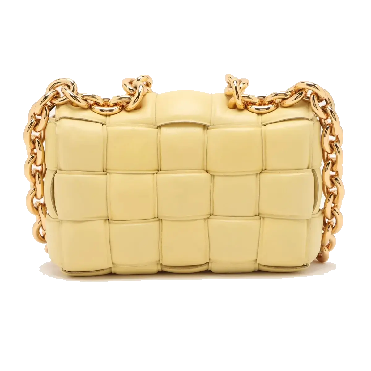 Pre-Loved Chain Cassette Shoulder Bag Intrecciato Leather with Gold Hardware, Pale Yellow