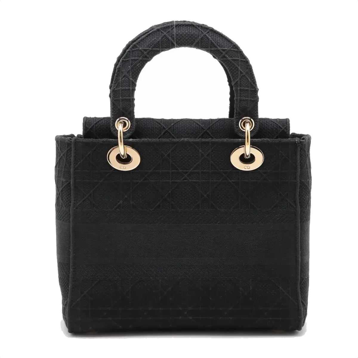 Pre-Loved Lady D-Lite Handbag Cannage Canvas Medium with Gold Hardware, Black