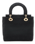 Pre-Loved Lady D-Lite Handbag Cannage Canvas Medium with Gold Hardware, Black