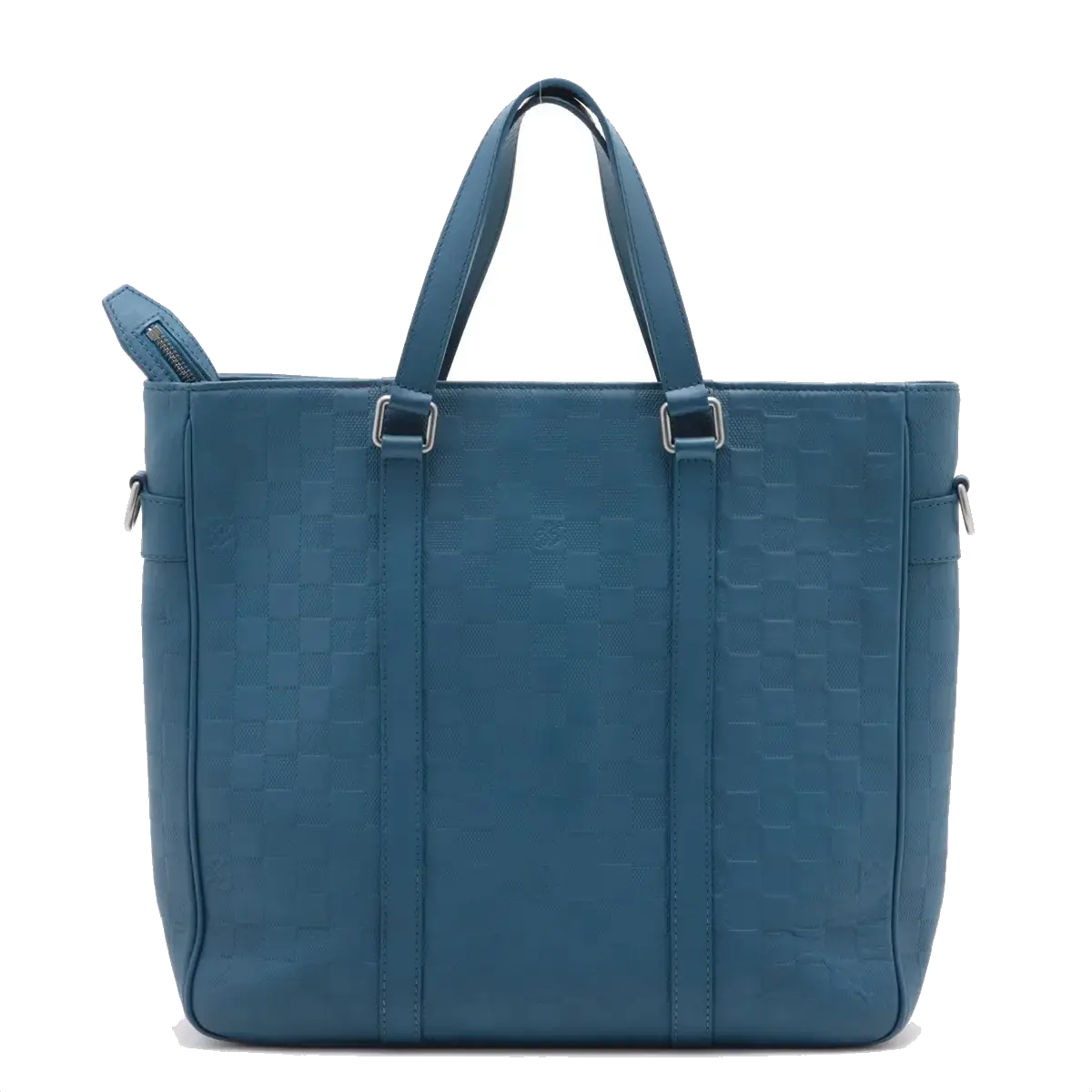 Pre-Loved Tadao Tote Damier Leather with Silver Hardware, Teal Blue