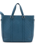 Pre-Loved Tadao Tote Damier Leather with Silver Hardware, Teal Blue