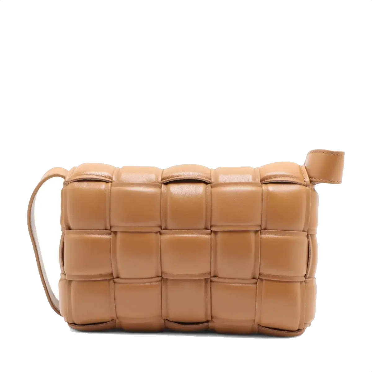Pre-Loved Padded Cassette Crossbody Bag Intrecciato Leather Small with Gold Hardware, Tan