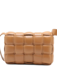 Pre-Loved Padded Cassette Crossbody Bag Intrecciato Leather Small with Gold Hardware, Tan