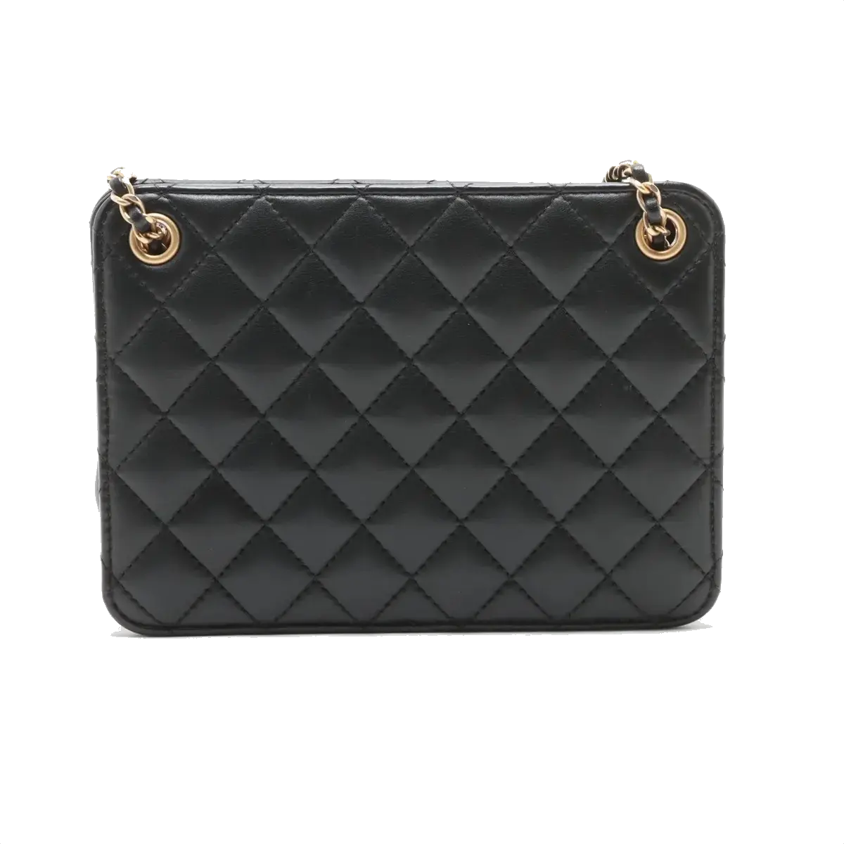 Pre-Loved CC Chain Logo Quilted Chain Bag Shoulder Bag Quilted Leather Small with Gold Hardware, Black